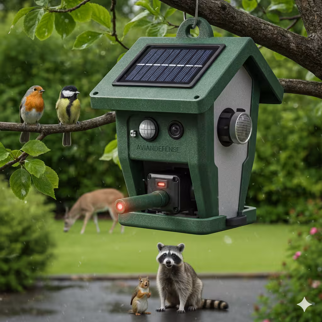 Birdfeeder defence system concept render